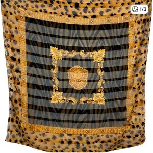 Italian Gold Black Animal Print Square Scarf 34”